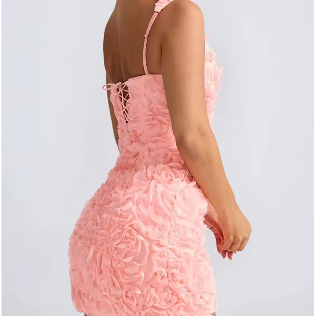 Zomerse Mini Jurk met 3D Bloemen – Sexy & Elegant met Spaghettibandjes