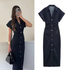 Marina Denim Midi Dress – Elegant & Tijdloos