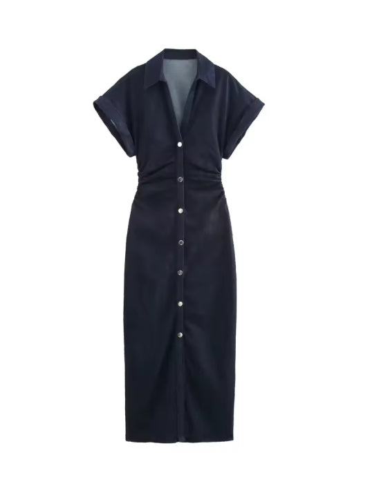 Marina Denim Midi Dress – Elegant & Tijdloos