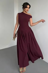 Elegante Asymmetrische Maxi Jurk – Mouwloos, Hoge Taille & Vloerlengte | Perfect voor Zomer & Feestelijke Gelegenheden