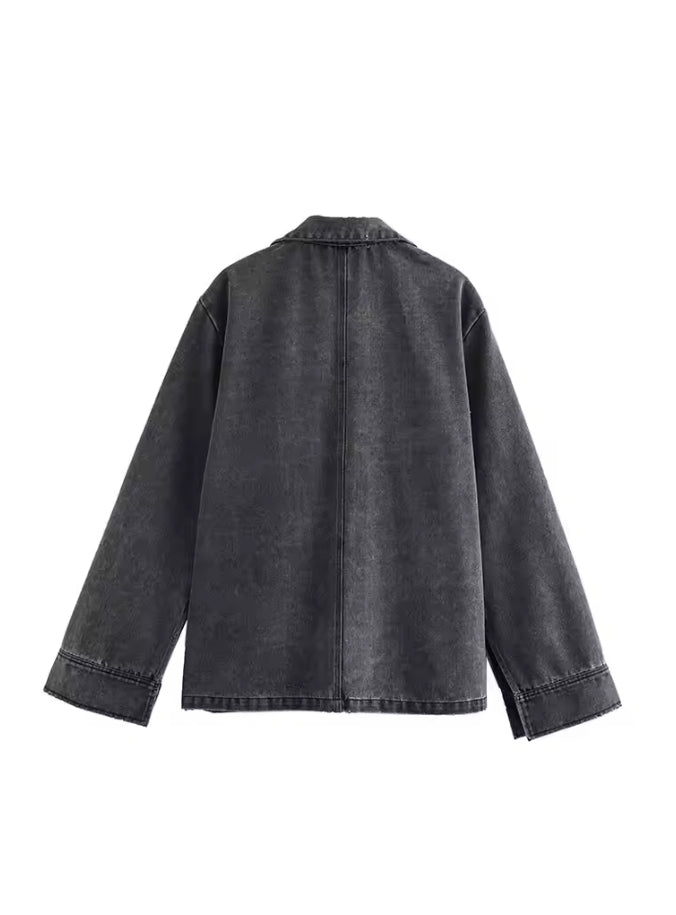 Tweedelige Denim Set voor Dames – Losvallende Top met Kraag & Wijde Broek – Casual Streetwear Look