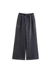 Tweedelige Denim Set voor Dames – Losvallende Top met Kraag & Wijde Broek – Casual Streetwear Look