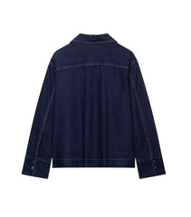 Tweedelige Denim Set voor Dames – Marineblauwe Blouse met Lange Mouwen & Rechte Jeansbroek – Casual Chique Look