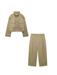 Trendy Beige Co-ord Set – Cargo Cropped Jacket & Wide Leg Pants