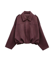 Dames Oversized Jas van Faux Suède – Losse Pasvorm met Kraag en Schouderdetails