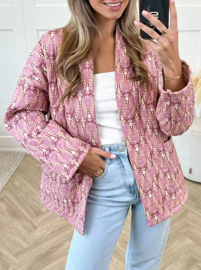 Lentejas Dames – Licht Gewatteerd Vest met Vintage Print en Open Voorzijde