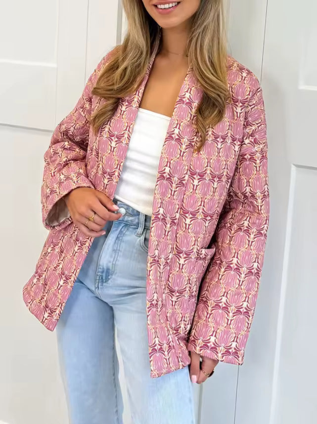 Lentejas Dames – Licht Gewatteerd Vest met Vintage Print en Open Voorzijde