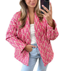 Lentejas Dames – Licht Gewatteerd Vest met Vintage Print en Open Voorzijde