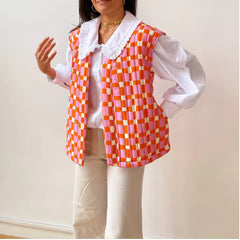 Dames Mouwloos Gewatteerd Vest – Open Voorzijde met Kleurrijke Print – Zomer, Voorjaar & Herfst