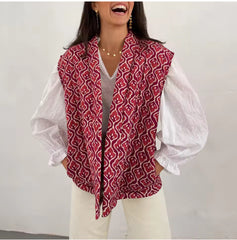 Dames Mouwloos Gewatteerd Vest – Open Voorzijde met Kleurrijke Print – Zomer, Voorjaar & Herfst
