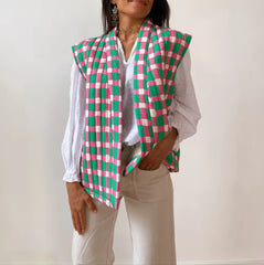 Dames Mouwloos Gewatteerd Vest – Open Voorzijde met Kleurrijke Print – Zomer, Voorjaar & Herfst