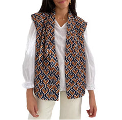 Dames Mouwloos Gewatteerd Vest – Open Voorzijde met Kleurrijke Print – Zomer, Voorjaar & Herfst