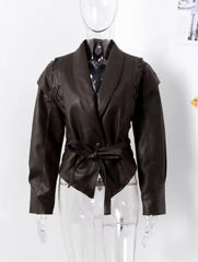 Leren Bomberjack met Riem en Statement Schouders – Street Chic Kort Model
