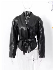 Leren Bomberjack met Riem en Statement Schouders – Street Chic Kort Model