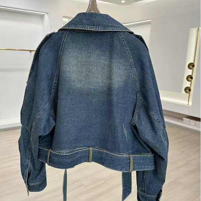 Urban Denim Jas – Kleurblokken & Retro Design