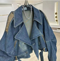 Urban Denim Jas – Kleurblokken & Retro Design
