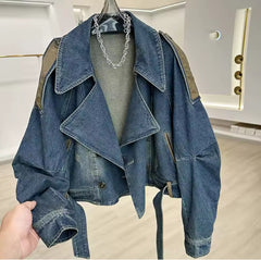 Urban Denim Jas – Kleurblokken & Retro Design