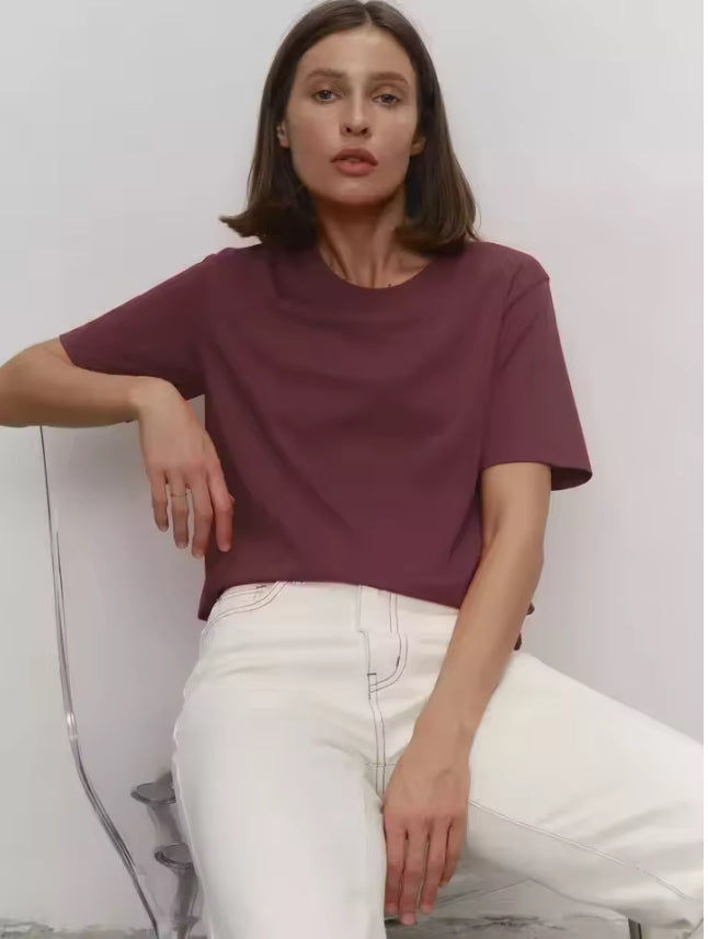 Basic 100% Katoenen Dames T-shirt met Korte Mouwen