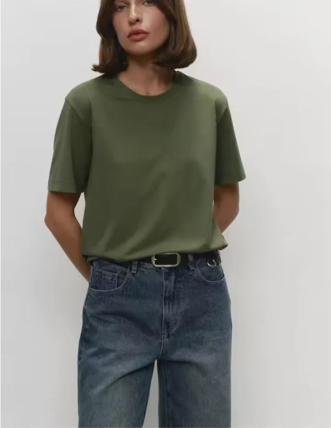 Basic 100% Katoenen Dames T-shirt met Korte Mouwen
