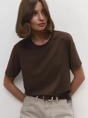Basic 100% Katoenen Dames T-shirt met Korte Mouwen