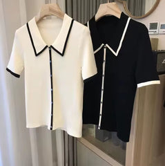 Gebreid Poloshirt met Korte Mouwen en Contrasterende Knoopsluiting