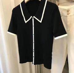 Gebreid Poloshirt met Korte Mouwen en Contrasterende Knoopsluiting