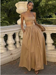 Zomerse Elegante Two-Piece Set met Bandeau Top en Maxi Rok