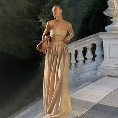 Zomerse Elegante Two-Piece Set met Bandeau Top en Maxi Rok