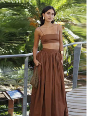 Zomerse Elegante Two-Piece Set met Bandeau Top en Maxi Rok