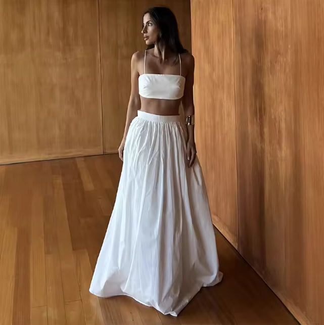 Zomerse Elegante Two-Piece Set met Bandeau Top en Maxi Rok