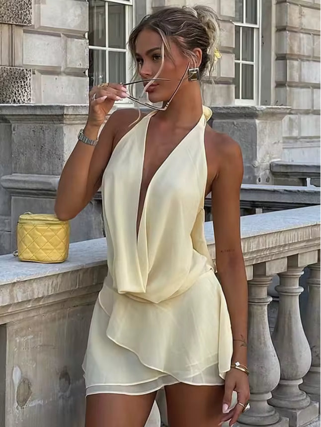 Zomerse blouse en short set met ruches en v-hals