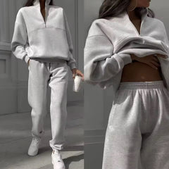 Zachte fleece trainingspak met halve rits en joggingbroek – 2-delig