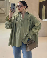 Casual blouse met plooien en lantaarnmouwen