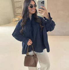 Casual blouse met plooien en lantaarnmouwen