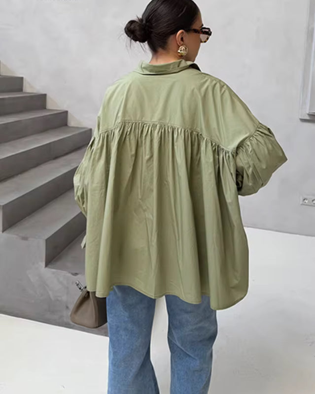 Casual blouse met plooien en lantaarnmouwen