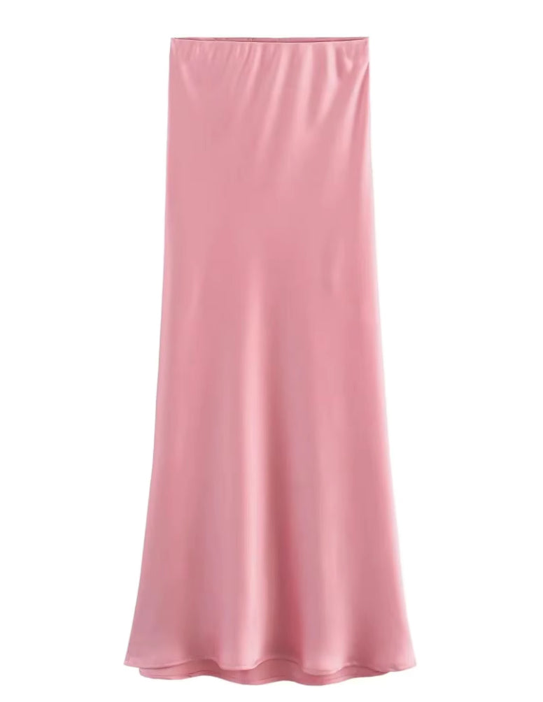 Satijnen midi rok met hoge taille en uitlopende zoom
