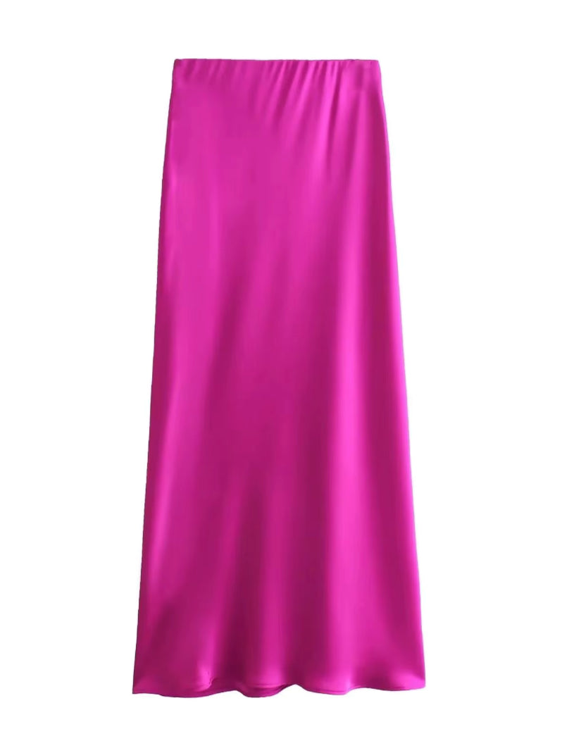 Satijnen midi rok met hoge taille en uitlopende zoom