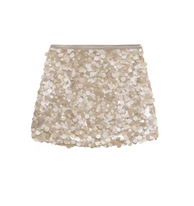 Mini rok met pailletten en hoge taille