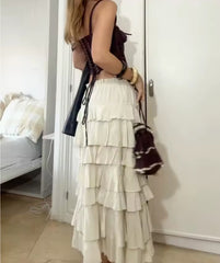 Rok met speelse lagen en elastische taille