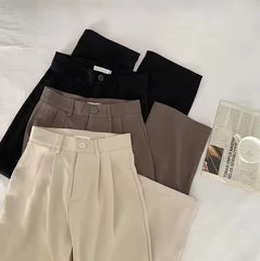 Hoge taille rechte pantalon met knoopsluiting
